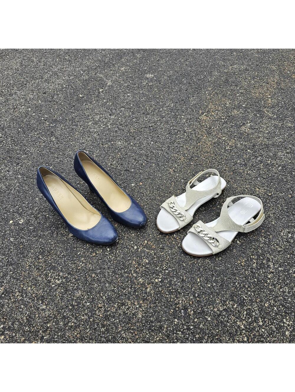 Munro Vegan Snakeskin Open-toe sandal + Ralph Lauren Blue pumps - sz 7.5 lot